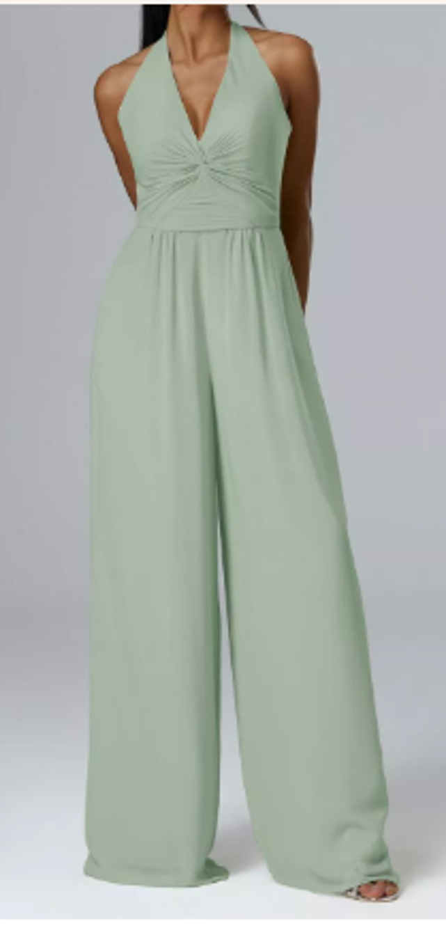 AW BRIDAL 4 S sage green Semplice chiffon formal party wide leg jumpsuit NEW B51